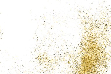 Beyazda izole edilmiş altın rengi parıltı dokusu. Amber Parçacık Rengi. Kutlama arkaplanı. Altın Konfeti Patlaması. Vektör İllüstrasyonu, Eps 10.