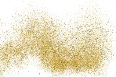 Beyazda izole edilmiş altın rengi parıltı dokusu. Amber Parçacık Rengi. Kutlama arkaplanı. Altın Konfeti Patlaması. Vektör İllüstrasyonu, Eps 10.