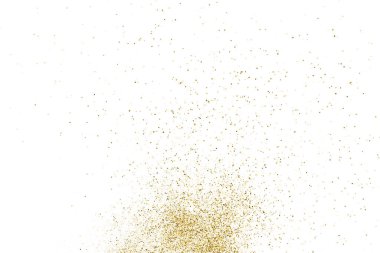 Beyazda izole edilmiş altın rengi parıltı dokusu. Amber Parçacık Rengi. Kutlama arkaplanı. Altın Konfeti Patlaması. Vektör İllüstrasyonu, Eps 10.