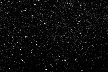 Sıkıntılı beyaz kumlu doku. Toz tabakası desenli. Tahıl gürültüsü partikülleri. Kar efektleri paketi. Paslı siyah arka plan. Vektör illüstrasyonu, EPS 10.  