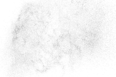 Sıkıntılı siyah doku. Beyaz arka planda koyu kumlu bir doku. Toz tabakası desenli. Tahıl gürültüsü partikülleri. Paslanmış beyaz efekt. Grunge tasarım elementleri. Vektör illüstrasyonu, EPS 10.