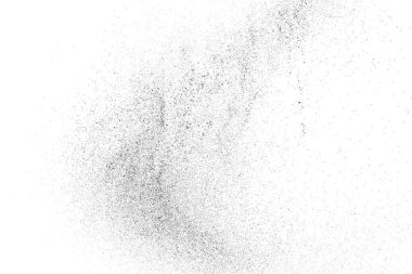 Sıkıntılı siyah doku. Beyaz arka planda koyu kumlu bir doku. Toz tabakası desenli. Tahıl gürültüsü partikülleri. Paslanmış beyaz efekt. Grunge tasarım elementleri. Vektör illüstrasyonu, EPS 10.