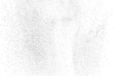 Sıkıntılı siyah doku. Beyaz arka planda koyu kumlu bir doku. Toz tabakası desenli. Tahıl gürültüsü partikülleri. Paslanmış beyaz efekt. Grunge tasarım elementleri. Vektör illüstrasyonu, EPS 10.