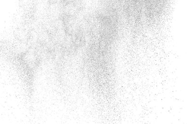 Sıkıntılı siyah doku. Beyaz arka planda koyu kumlu bir doku. Toz tabakası desenli. Tahıl gürültüsü partikülleri. Paslanmış beyaz efekt. Grunge tasarım elementleri. Vektör illüstrasyonu, EPS 10.