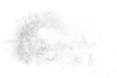 Sıkıntılı siyah doku. Beyaz arka planda koyu kumlu bir doku. Toz tabakası desenli. Tahıl gürültüsü partikülleri. Paslanmış beyaz efekt. Grunge tasarım elementleri. Vektör illüstrasyonu, EPS 10.