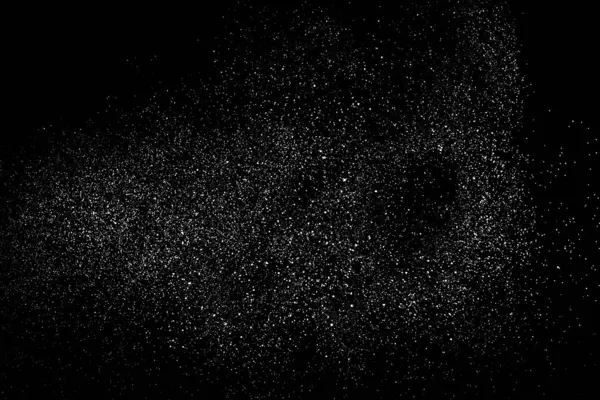 Sıkıntılı beyaz kumlu doku. Toz tabakası desenli. Tahıl gürültüsü partikülleri. Kar efektleri paketi. Paslı siyah arka plan. Vektör illüstrasyonu, EPS 10.  