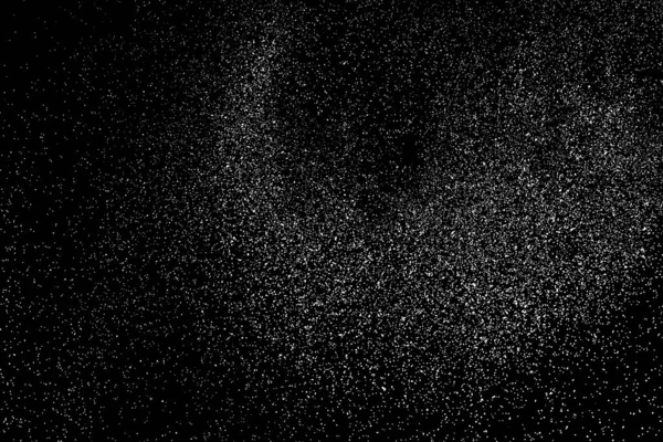 Sıkıntılı beyaz kumlu doku. Toz tabakası desenli. Tahıl gürültüsü partikülleri. Kar efektleri paketi. Paslı siyah arka plan. Vektör illüstrasyonu, EPS 10.  