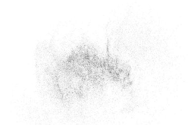 Sıkıntılı siyah doku. Beyaz arka planda koyu kumlu bir doku. Toz tabakası desenli. Tahıl gürültüsü partikülleri. Paslanmış beyaz efekt. Grunge tasarım elementleri. Vektör illüstrasyonu, EPS 10.