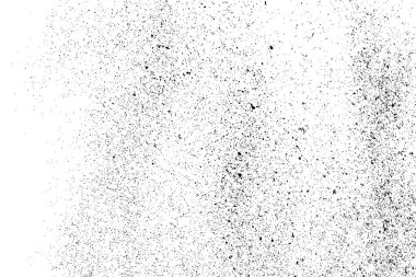 Sıkıntılı siyah doku. Beyaz arka planda koyu kumlu bir doku. Toz tabakası desenli. Tahıl gürültüsü partikülleri. Paslanmış beyaz efekt. Grunge tasarım elementleri. Vektör illüstrasyonu, EPS 10.