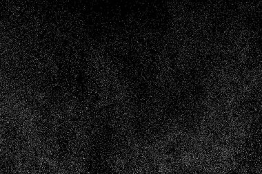 Sıkıntılı beyaz kumlu doku. Toz tabakası desenli. Tahıl gürültüsü partikülleri. Kar efektleri paketi. Paslı siyah arka plan. Vektör illüstrasyonu, EPS 10.  