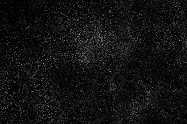 Sıkıntılı beyaz kumlu doku. Toz tabakası desenli. Tahıl gürültüsü partikülleri. Kar efektleri paketi. Paslı siyah arka plan. Vektör illüstrasyonu, EPS 10.  