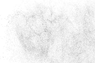 Sıkıntılı siyah doku. Beyaz arka planda koyu kumlu bir doku. Toz tabakası desenli. Tahıl gürültüsü partikülleri. Paslanmış beyaz efekt. Grunge tasarım elementleri. Vektör illüstrasyonu, EPS 10.