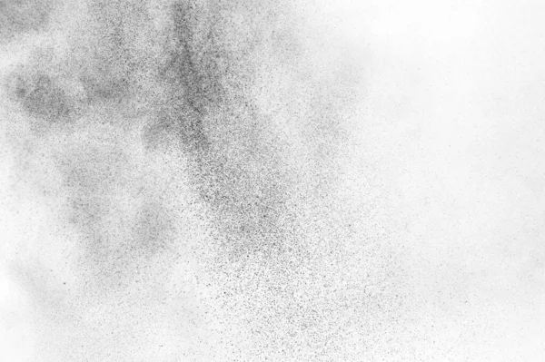 Explosión Partículas Negras Aisladas Sobre Fondo Blanco Textura Abstracta Recubrimiento —  Fotos de Stock