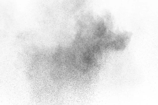 Explosões Partículas Negras Isoladas Fundo Branco Textura Sobreposição Poeira Abstrata — Fotografia de Stock