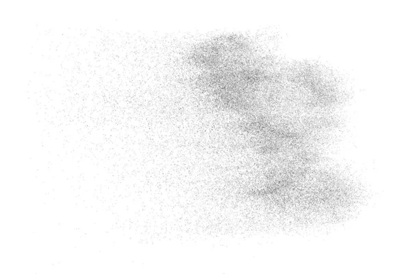 Sıkıntılı siyah doku. Beyaz arka planda koyu kumlu bir doku. Toz tabakası desenli. Tahıl gürültüsü partikülleri. Paslanmış beyaz efekt. Grunge tasarım elementleri. Vektör illüstrasyonu, EPS 10.