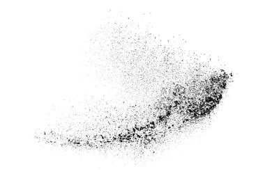 Beyaz arka planda siyah taneli doku izole edilmiş. Toz tabakası. Karanlık gürültü tanecikleri. Dijital olarak oluşturulmuş görüntü. Vektör tasarım elemanları. Görüntü, Eps 10.