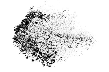 Beyaz arka planda siyah taneli doku izole edilmiş. Toz tabakası. Karanlık gürültü tanecikleri. Dijital olarak oluşturulmuş görüntü. Vektör tasarım elemanları. Görüntü, Eps 10.