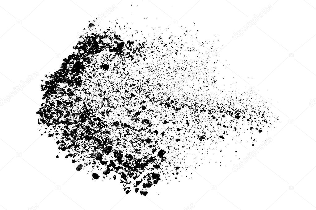 Black grainy texture isolated on white background. Dust overlay. Dark noise granules. Digitally generated image. Vector design elements. Illustration, Eps 10.