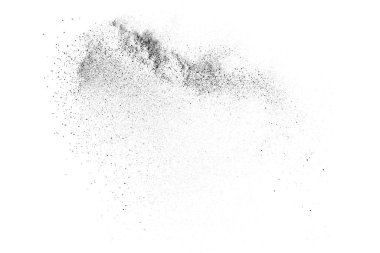 Sıkıntılı siyah doku. Beyaz arka planda koyu kumlu bir doku. Toz tabakası desenli. Tahıl gürültüsü partikülleri. Paslanmış beyaz efekt. Grunge tasarım elementleri. Vektör illüstrasyonu, EPS 10.