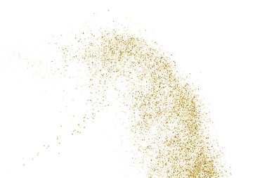 Beyazda izole edilmiş altın rengi parıltı dokusu. Amber Parçacık Rengi. Kutlama arkaplanı. Altın Konfeti Patlaması. Vektör İllüstrasyonu, Eps 10.