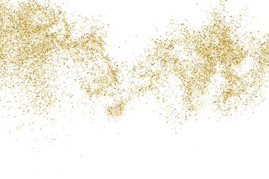 Beyazda izole edilmiş altın rengi parıltı dokusu. Amber Parçacık Rengi. Kutlama arkaplanı. Altın Konfeti Patlaması. Vektör İllüstrasyonu, Eps 10.