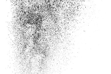 Sıkıntılı siyah doku. Beyaz arka planda koyu kumlu bir doku. Toz tabakası desenli. Tahıl gürültüsü partikülleri. Paslanmış beyaz efekt. Grunge tasarım elementleri. Vektör illüstrasyonu, EPS 10.