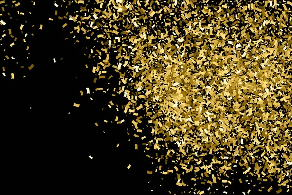 Golden Explosie Van Confetti Gold Glitter Textuur Geïsoleerd Zwart Amber — Stockvector