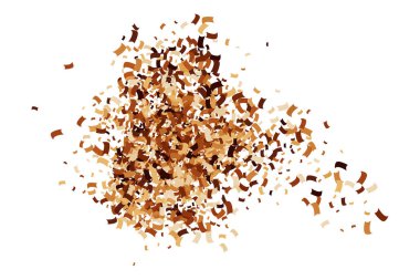 Kahve renkli konfeti beyaz arka planda izole edildi. Çikolata Gölgeleri dokusu. Kahverengi Parçacıklar. Dijital olarak oluşturulmuş resim. Vektör İllüstrasyonu, EPS 10.