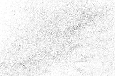 Sıkıntılı siyah doku. Beyaz arka planda koyu kumlu bir doku. Toz tabakası desenli. Tahıl gürültüsü partikülleri. Paslanmış beyaz efekt. Grunge tasarım elementleri. Vektör illüstrasyonu, EPS 10.