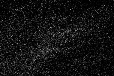 Sıkıntılı beyaz kumlu doku. Toz tabakası desenli. Tahıl gürültüsü partikülleri. Kar efektleri paketi. Paslı siyah arka plan. Vektör illüstrasyonu, EPS 10.  