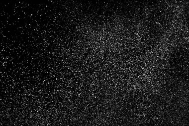 Sıkıntılı beyaz kumlu doku. Toz tabakası desenli. Tahıl gürültüsü partikülleri. Kar efektleri paketi. Paslı siyah arka plan. Vektör illüstrasyonu, EPS 10.  