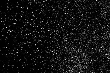 Sıkıntılı beyaz kumlu doku. Toz tabakası desenli. Tahıl gürültüsü partikülleri. Kar efektleri paketi. Paslı siyah arka plan. Vektör illüstrasyonu, EPS 10.  