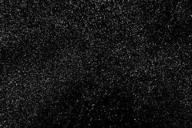 Sıkıntılı beyaz kumlu doku. Toz tabakası desenli. Tahıl gürültüsü partikülleri. Kar efektleri paketi. Paslı siyah arka plan. Vektör illüstrasyonu, EPS 10.  