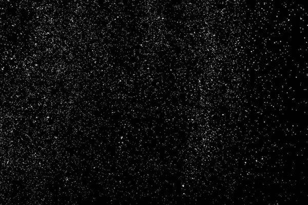 Sıkıntılı beyaz kumlu doku. Toz tabakası desenli. Tahıl gürültüsü partikülleri. Kar efektleri paketi. Paslı siyah arka plan. Vektör illüstrasyonu, EPS 10.  