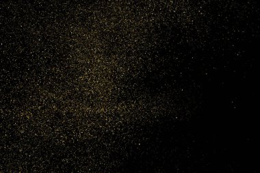 Siyah Arkaplan 'da izole edilmiş altın parıltılı doku. Altın yıldız tozu. Amber Parçacık Rengi. Parıltı Yağmuru. Vektör İllüstrasyonu, Eps 10.