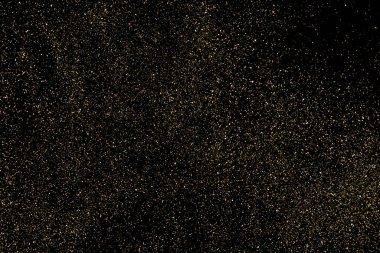 Siyah Arkaplan 'da izole edilmiş altın parıltılı doku. Altın yıldız tozu. Amber Parçacık Rengi. Parıltı Yağmuru. Vektör İllüstrasyonu, Eps 10.