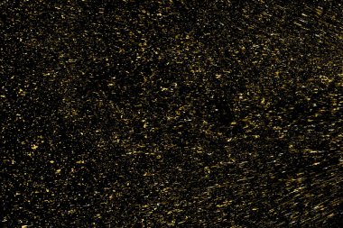 Siyah Arkaplan 'da izole edilmiş altın parıltılı doku. Altın yıldız tozu. Amber Parçacık Rengi. Parıltı Yağmuru. Vektör İllüstrasyonu, Eps 10.