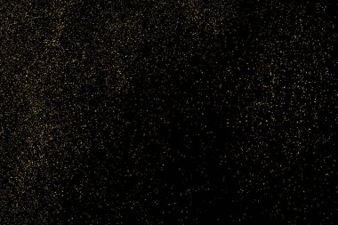 Siyah Arkaplan 'da izole edilmiş altın parıltılı doku. Altın yıldız tozu. Amber Parçacık Rengi. Parıltı Yağmuru. Vektör İllüstrasyonu, Eps 10.