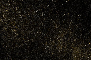 Siyah Arkaplan 'da izole edilmiş altın parıltılı doku. Altın yıldız tozu. Amber Parçacık Rengi. Parıltı Yağmuru. Vektör İllüstrasyonu, Eps 10.