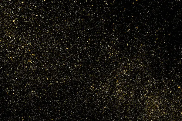 Siyah Arkaplan 'da izole edilmiş altın parıltılı doku. Altın yıldız tozu. Amber Parçacık Rengi. Parıltı Yağmuru. Vektör İllüstrasyonu, Eps 10.
