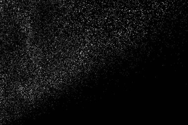 Sıkıntılı beyaz kumlu doku. Toz tabakası desenli. Tahıl gürültüsü partikülleri. Kar efektleri paketi. Paslı siyah arka plan. Vektör illüstrasyonu, EPS 10.  