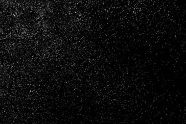 Sıkıntılı beyaz kumlu doku. Toz tabakası desenli. Tahıl gürültüsü partikülleri. Kar efektleri paketi. Paslı siyah arka plan. Vektör illüstrasyonu, EPS 10.  