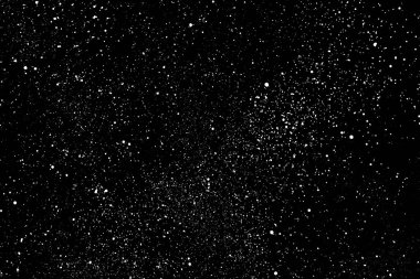 Sıkıntılı beyaz kumlu doku. Toz tabakası desenli. Tahıl gürültüsü partikülleri. Kar efektleri paketi. Paslı siyah arka plan. Vektör illüstrasyonu, EPS 10.  