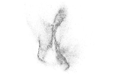 Beyaz arka planda siyah taneli doku izole edilmiş. Toz tabakası. Karanlık gürültü tanecikleri. Dijital olarak oluşturulmuş görüntü. Vektör tasarım elemanları. Görüntü, Eps 10.