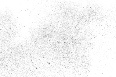 Sıkıntılı siyah doku. Beyaz arka planda koyu kumlu bir doku. Toz tabakası desenli. Tahıl gürültüsü partikülleri. Paslanmış beyaz efekt. Grunge tasarım elementleri. Vektör illüstrasyonu, EPS 10.