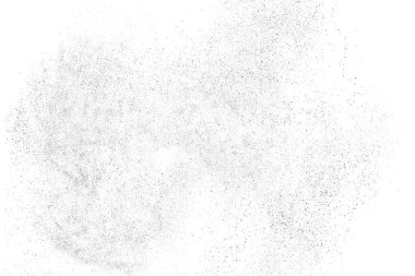 Sıkıntılı siyah doku. Beyaz arka planda koyu kumlu bir doku. Toz tabakası desenli. Tahıl gürültüsü partikülleri. Paslanmış beyaz efekt. Grunge tasarım elementleri. Vektör illüstrasyonu, EPS 10.