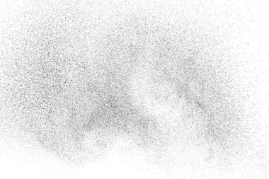 Sıkıntılı siyah doku. Beyaz arka planda koyu kumlu bir doku. Toz tabakası desenli. Tahıl gürültüsü partikülleri. Paslanmış beyaz efekt. Grunge tasarım elementleri. Vektör illüstrasyonu, EPS 10.