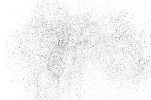 Sıkıntılı siyah doku. Beyaz arka planda koyu kumlu bir doku. Toz tabakası desenli. Tahıl gürültüsü partikülleri. Paslanmış beyaz efekt. Grunge tasarım elementleri. Vektör illüstrasyonu, EPS 10.