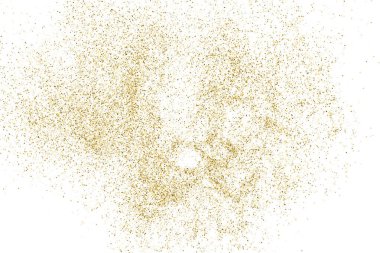 Beyazda izole edilmiş altın rengi parıltı dokusu. Amber Parçacık Rengi. Kutlama arkaplanı. Altın Konfeti Patlaması. Vektör İllüstrasyonu, Eps 10.