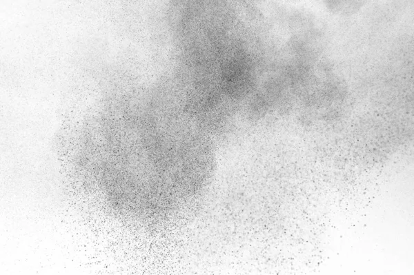 Particulele Negre Explodează Izolate Fundal Alb Textura Abstractă Suprapunerii Prafului — Fotografie, imagine de stoc